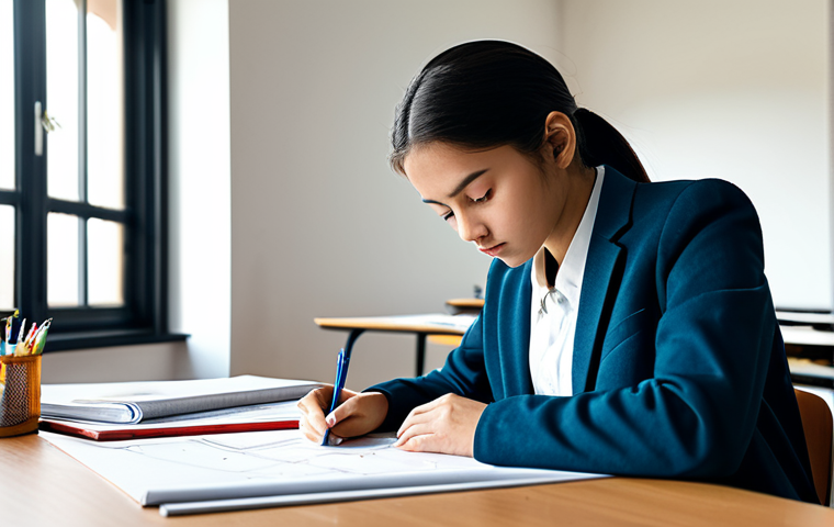 건축 실기 시험에서 실수 줄이는 법 - Exam Preparation**
"A student, fully clothed in modest attire, diligently practicing architectural ...