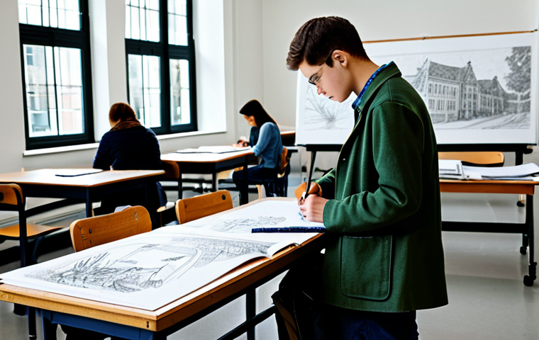 건축가의 성장 기록 블로그 작성법 - **

"An architecture student sketching in a classroom filled with drawing tables and models, fully c...