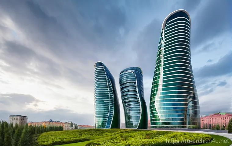 건축 실무에서 요구되는 창의적 문제 해결 사례 - **Prompt:** A towering, futuristic skyscraper in a modern Russian city, designed with sleek, aerodyn...