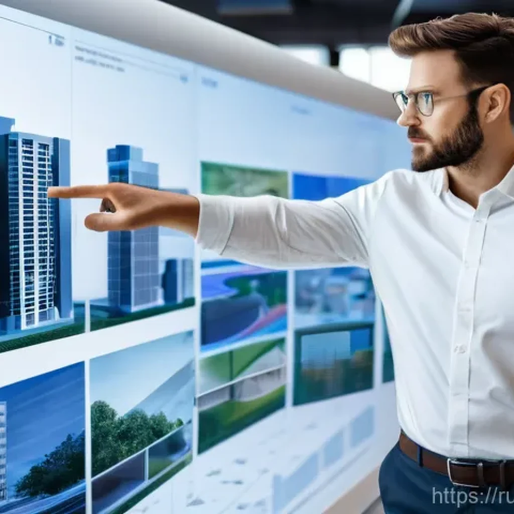 건축 설계 도면 작성 사례 - **Prompt 1: Digital Architect's Vision**
A male architect, mid-30s, wearing a modern business ca...