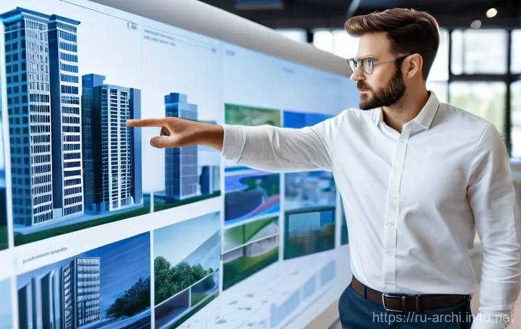 건축 설계 도면 작성 사례 - **Prompt 1: Digital Architect's Vision**
    A male architect, mid-30s, wearing a modern business ca...