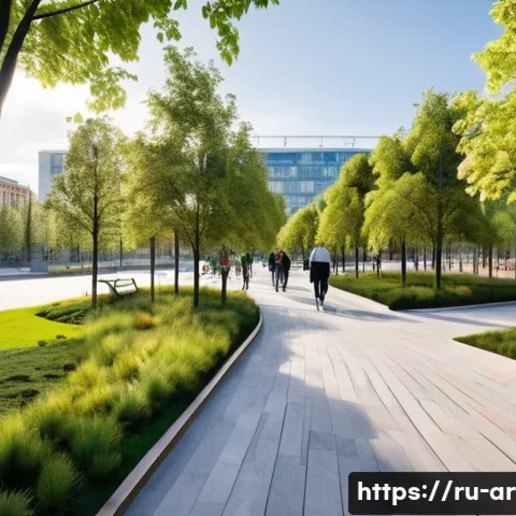 건축 설계와 공공공간 디자인 사례 - **Prompt:** A futuristic, well-designed urban park in a major Russian city, inspired by the innovati...