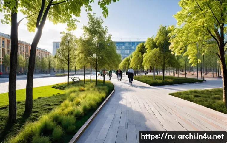 건축 설계와 공공공간 디자인 사례 - **Prompt:** A futuristic, well-designed urban park in a major Russian city, inspired by the innovati...