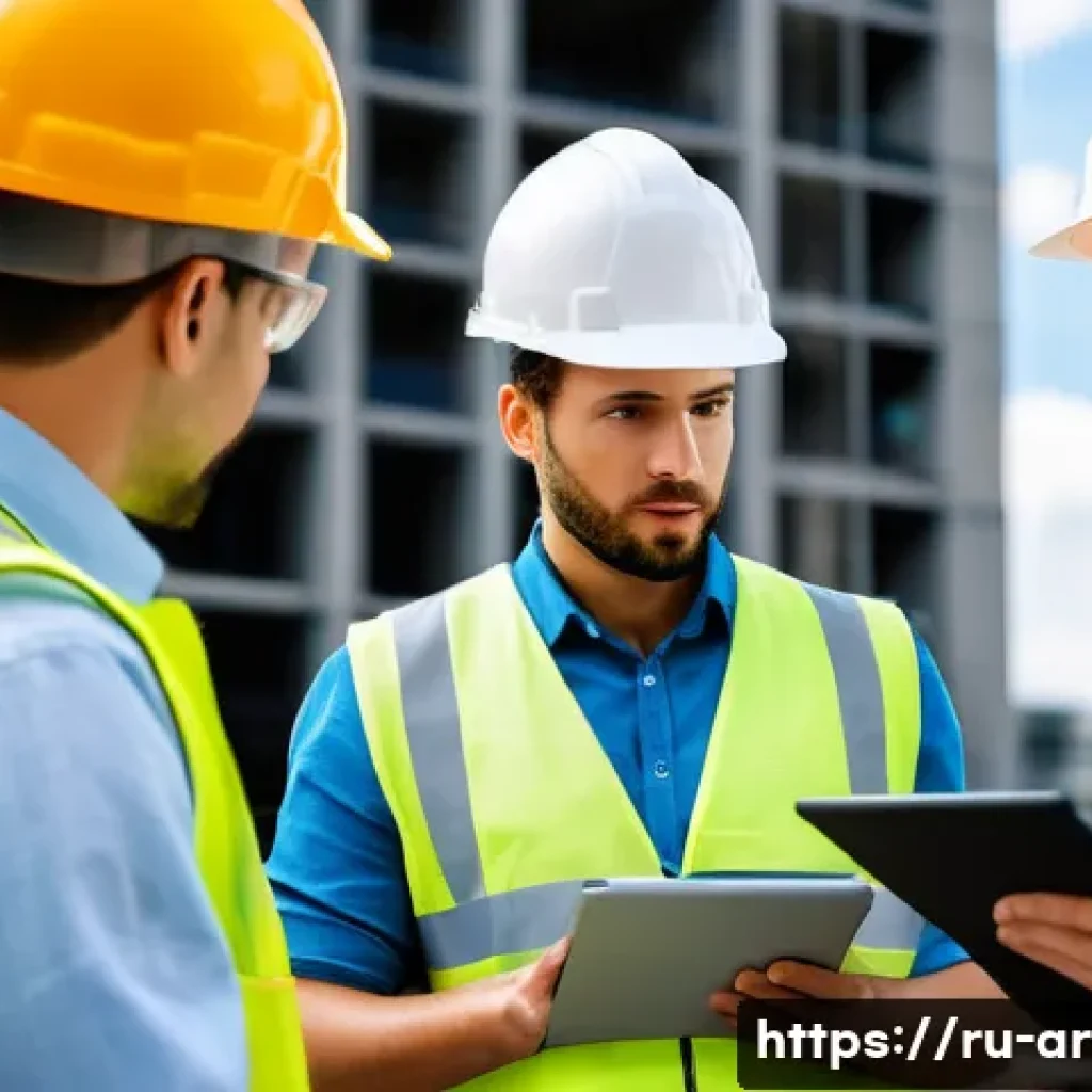 건축 프로젝트에서 갈등 해결하기 - A diverse construction team engaged in a dynamic on-site meeting, featuring architects, engineers, c...