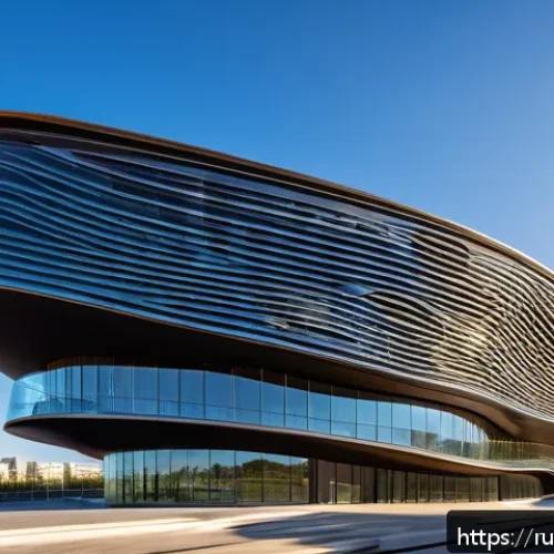 건축 설계와 컴퓨테이셔널 디자인 - A futuristic architectural building with dynamic curvilinear surfaces that change shape according to...